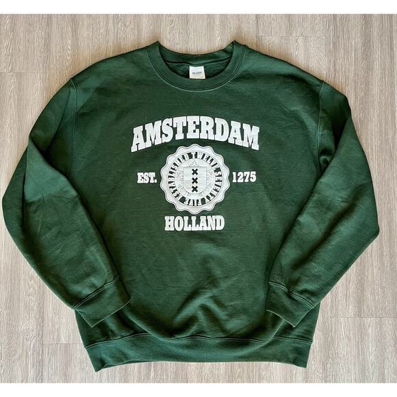 Amsterdam Holland Graphic Sweatshirt Green Gildan Heavy Blend Size M Unisex - Picture 1 of 6